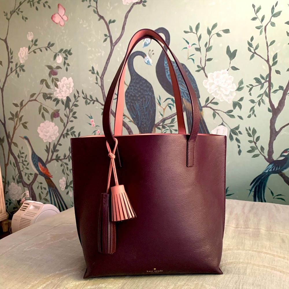 Kate Spade Aubergine Pink Tote Bag with Tassle